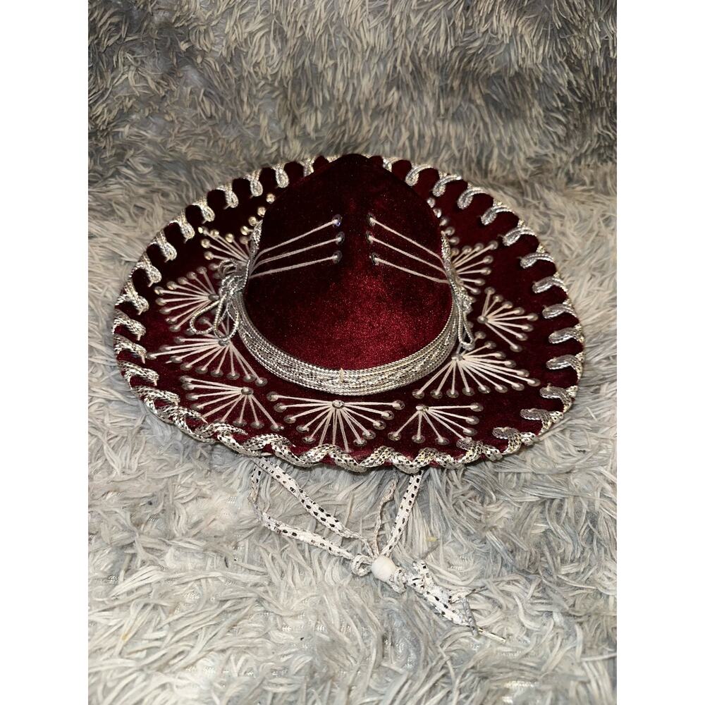 Vintage kids size Small Mexican Sombrero Mariachi Hat Velvet Sequins Stitched